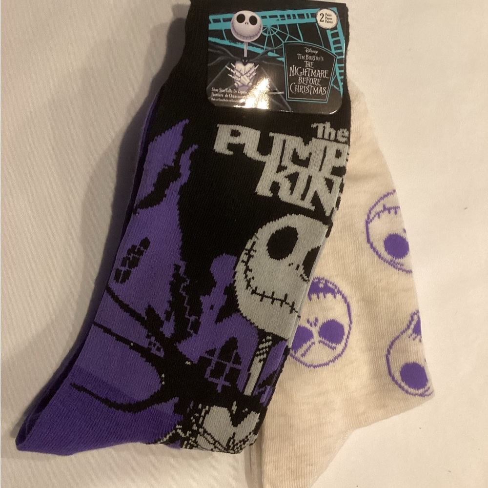 Lot of 2 Pairs Of Disney Nightmare Before Christmas Halloween Socks, Adult Size